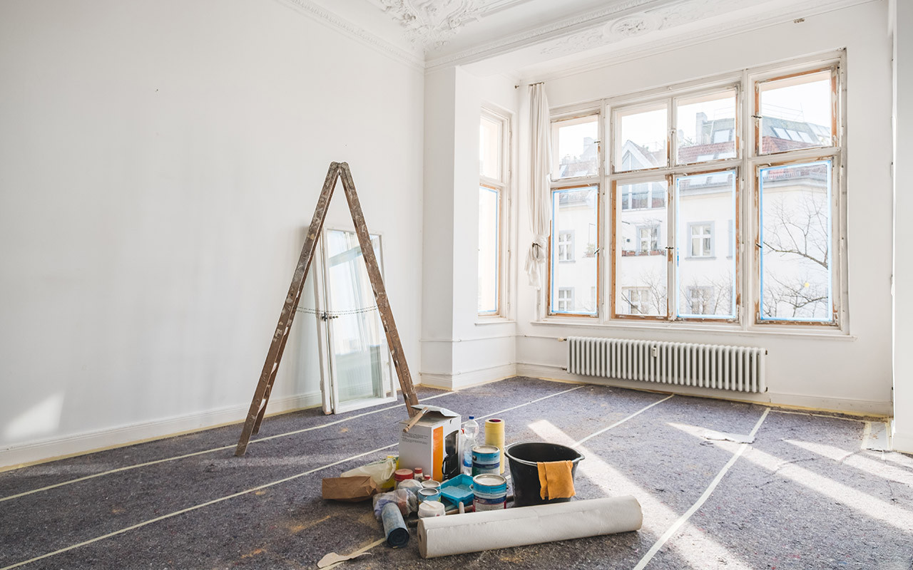renovation tools in an empty room