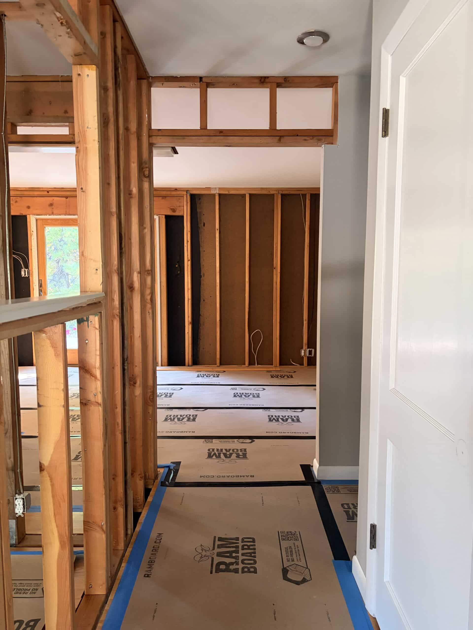 room down to the studs in the middle of a remodel